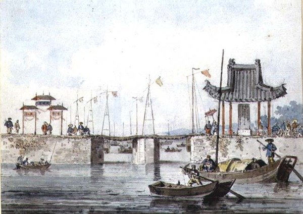 Vaartuigen bij een sluis door William Alexander