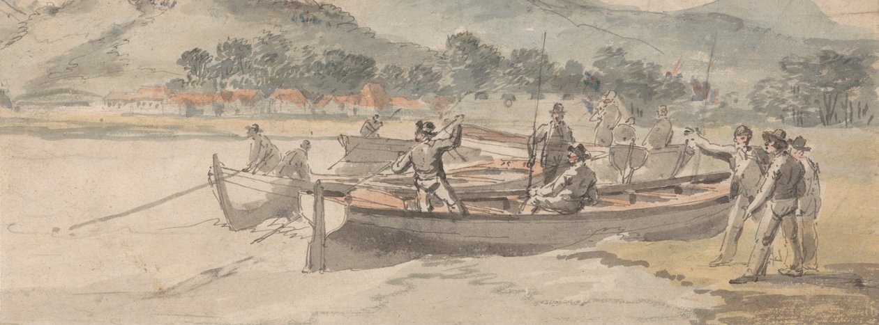 Boten en mannen aan de kust door William Anderson