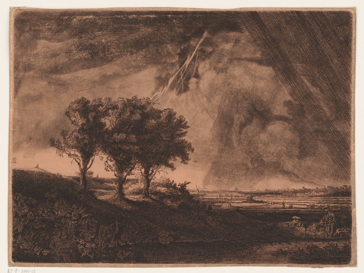Drie bomen met bliksemschicht door William Baillie