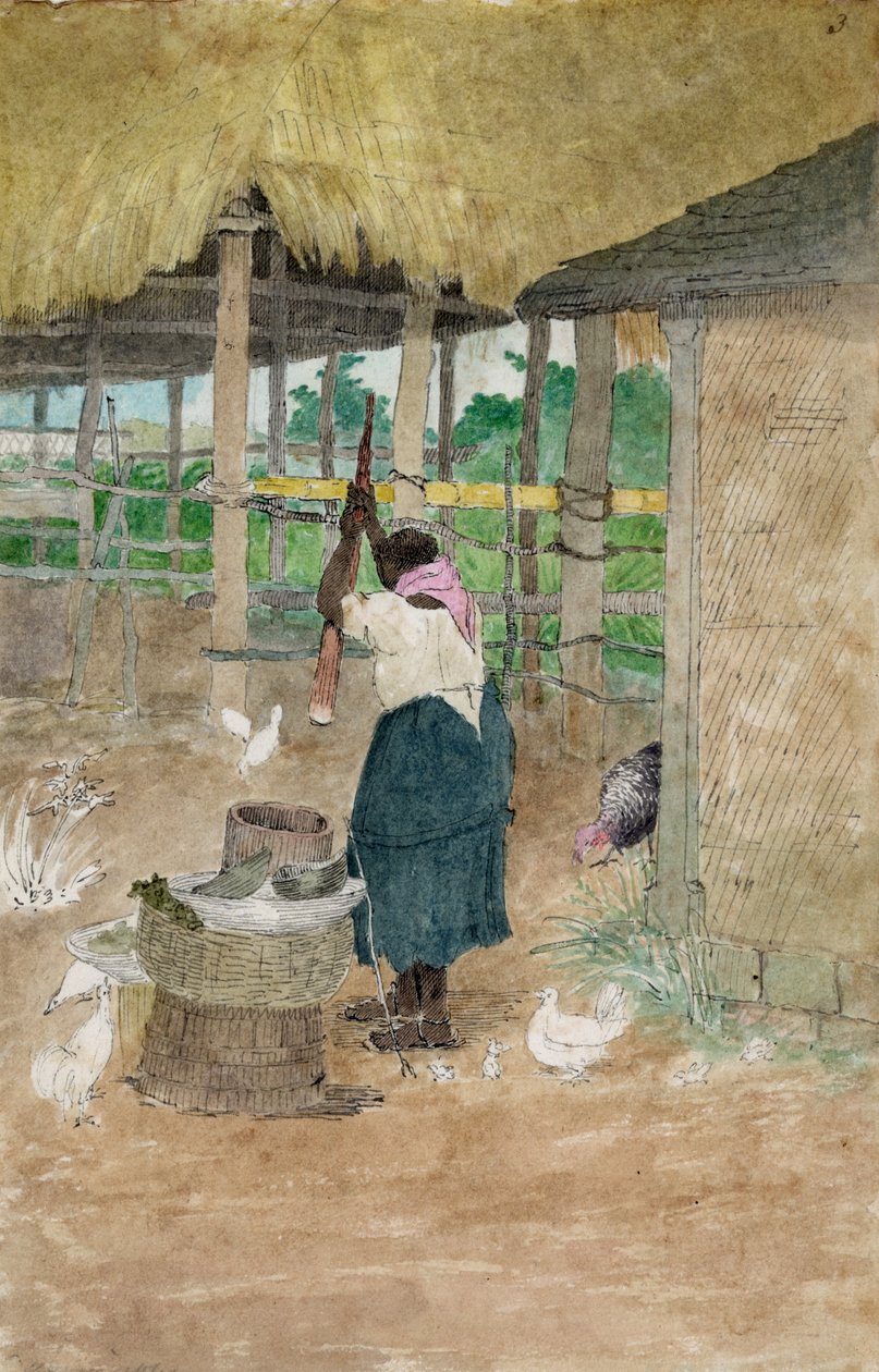 Vrouw die cassave slaat, Jamaica door William Berryman
