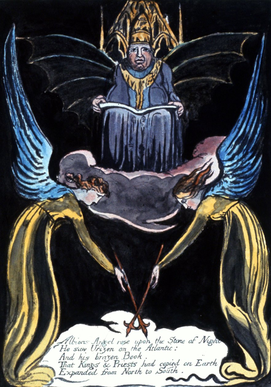 Albions engel rees op door William Blake
