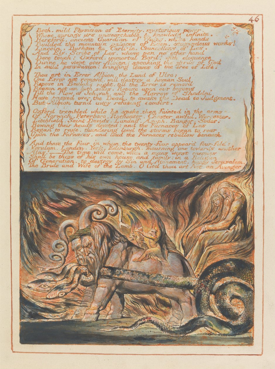 Jeruzalem, Plaat 46, Bad, milde arts.... door William Blake
