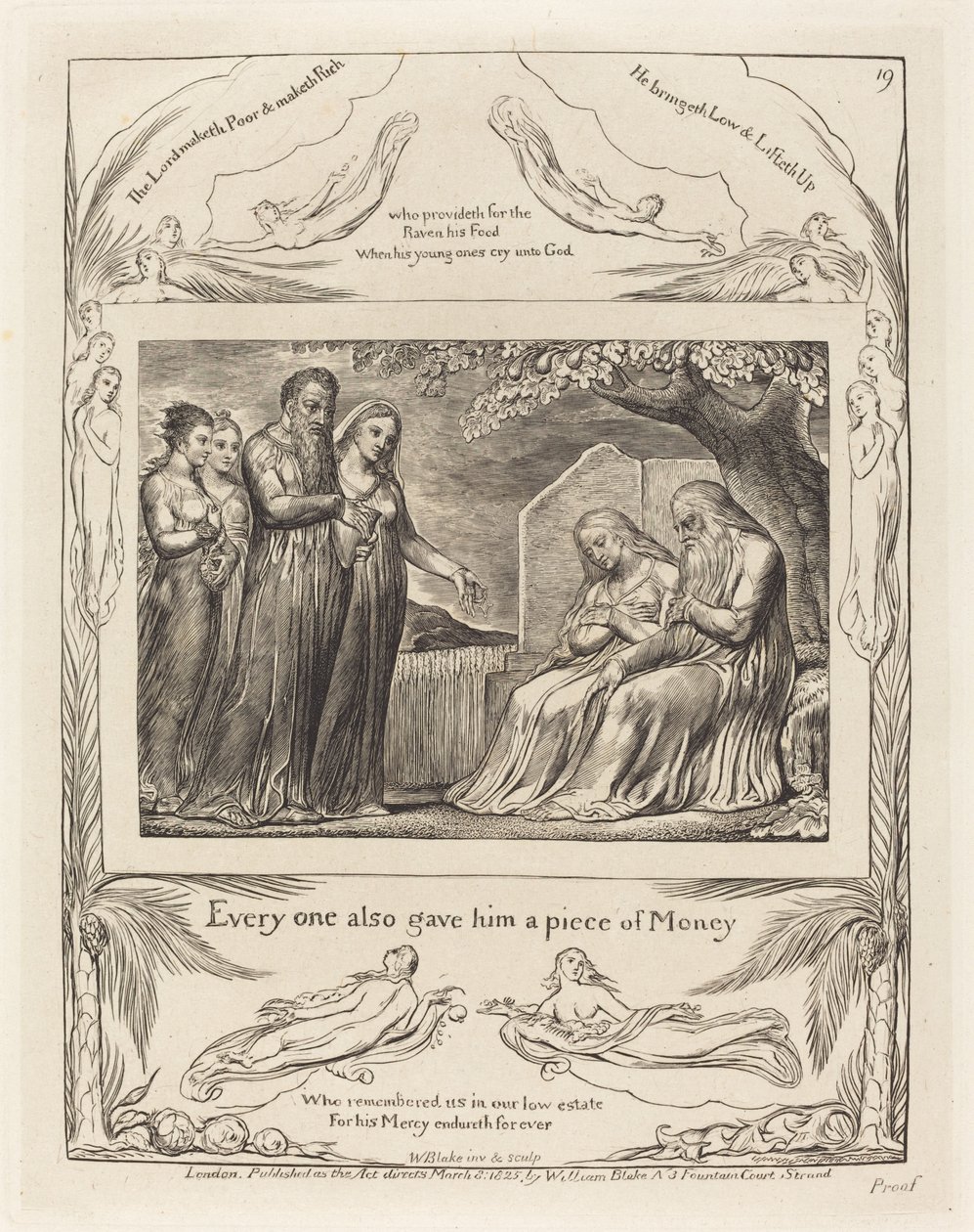 Job Accepteert Liefdadigheid door William Blake
