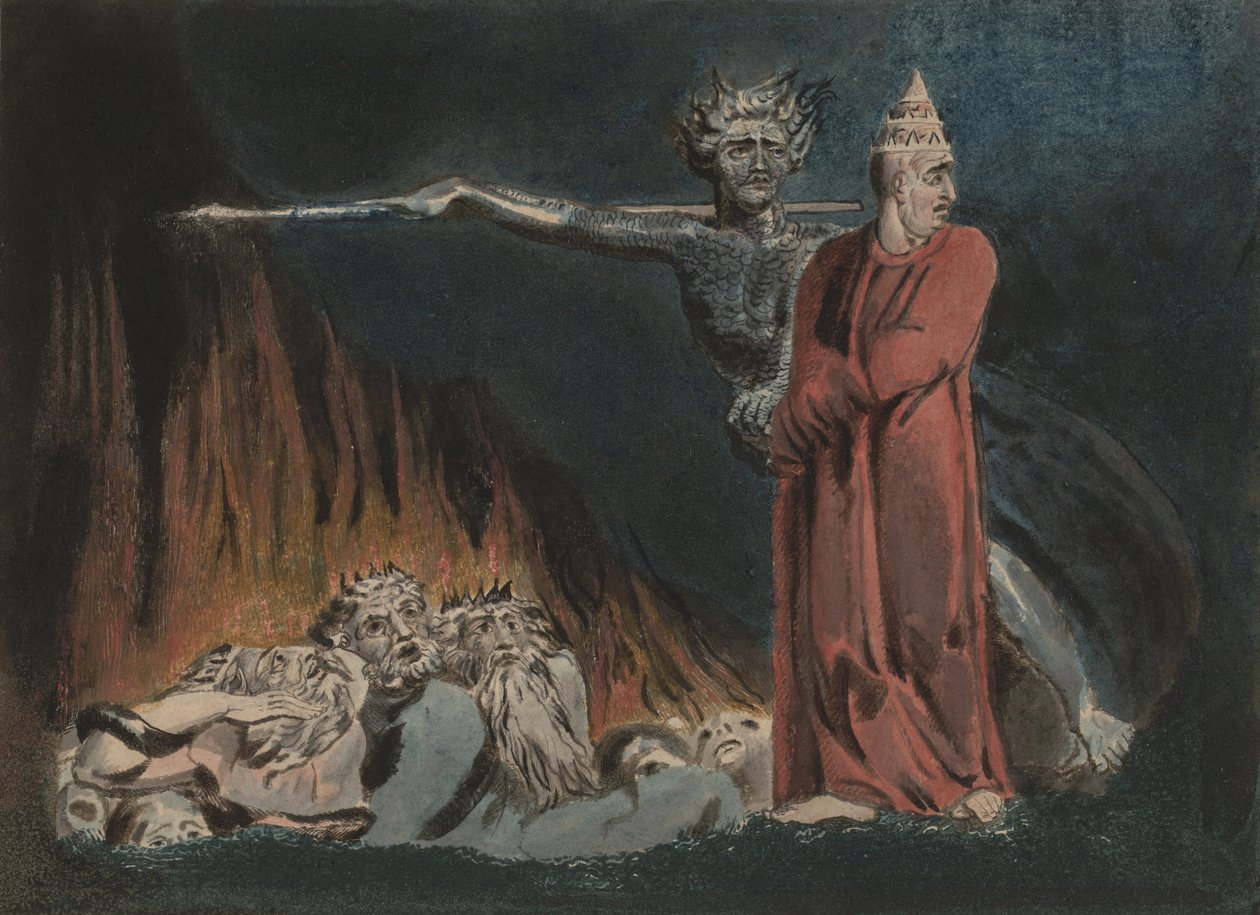 Lucifer en de paus in de hel door William Blake