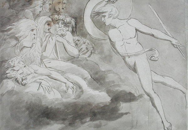 Satan nadert het hof van Chaos door William Blake