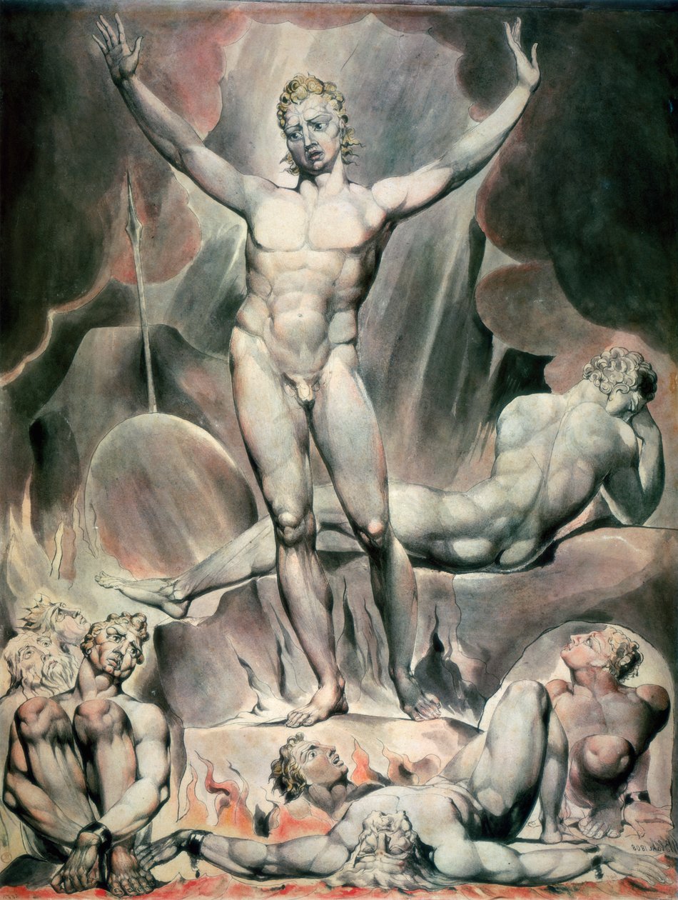 Satan wekt de opstandige engelen door William Blake