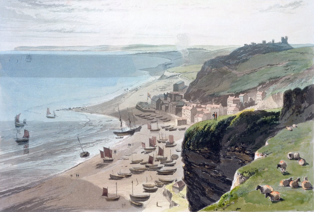 Hastings, vanaf de East Cliff, 1823 door William Daniell