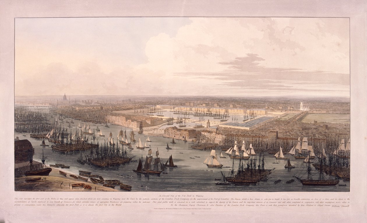 Londense Docks, 1803 door William Daniell