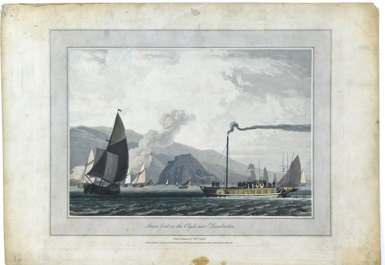 Stoomboot op de Clyde bij Dumbarton door William Daniell