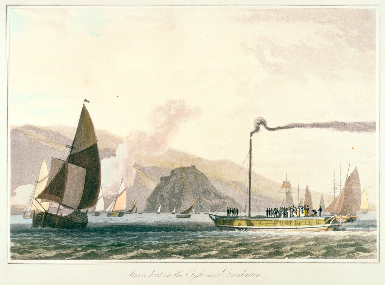 Stoomboot op de Clyde bij Dumbarton door William Daniell