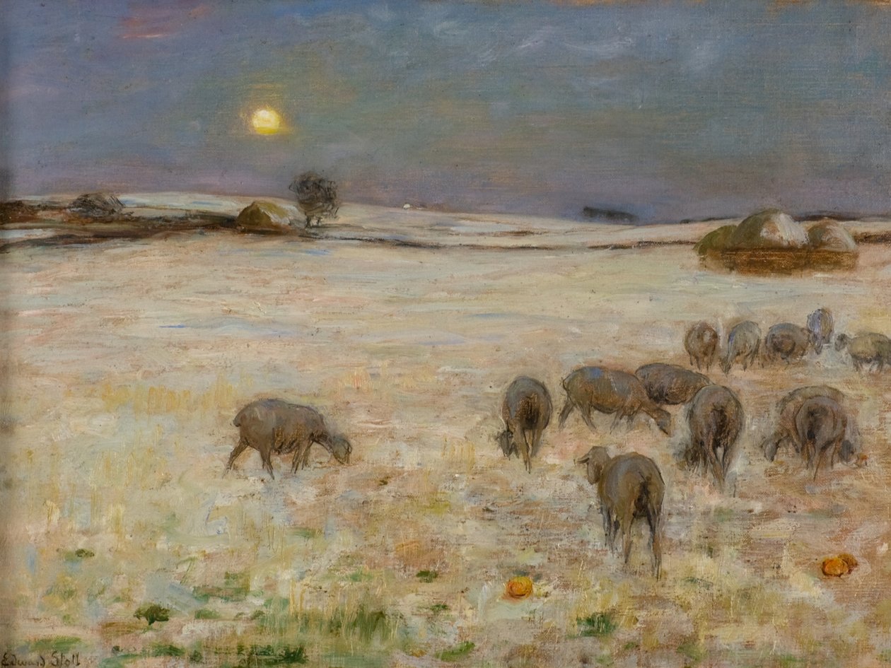 Schapen in de sneeuw door William Edward Stott