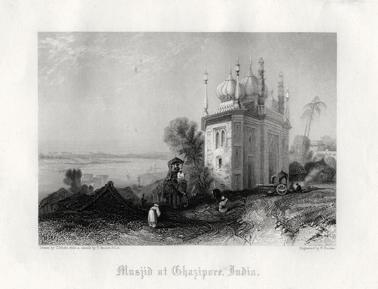 Moskee in Chazipore, India door William Finden