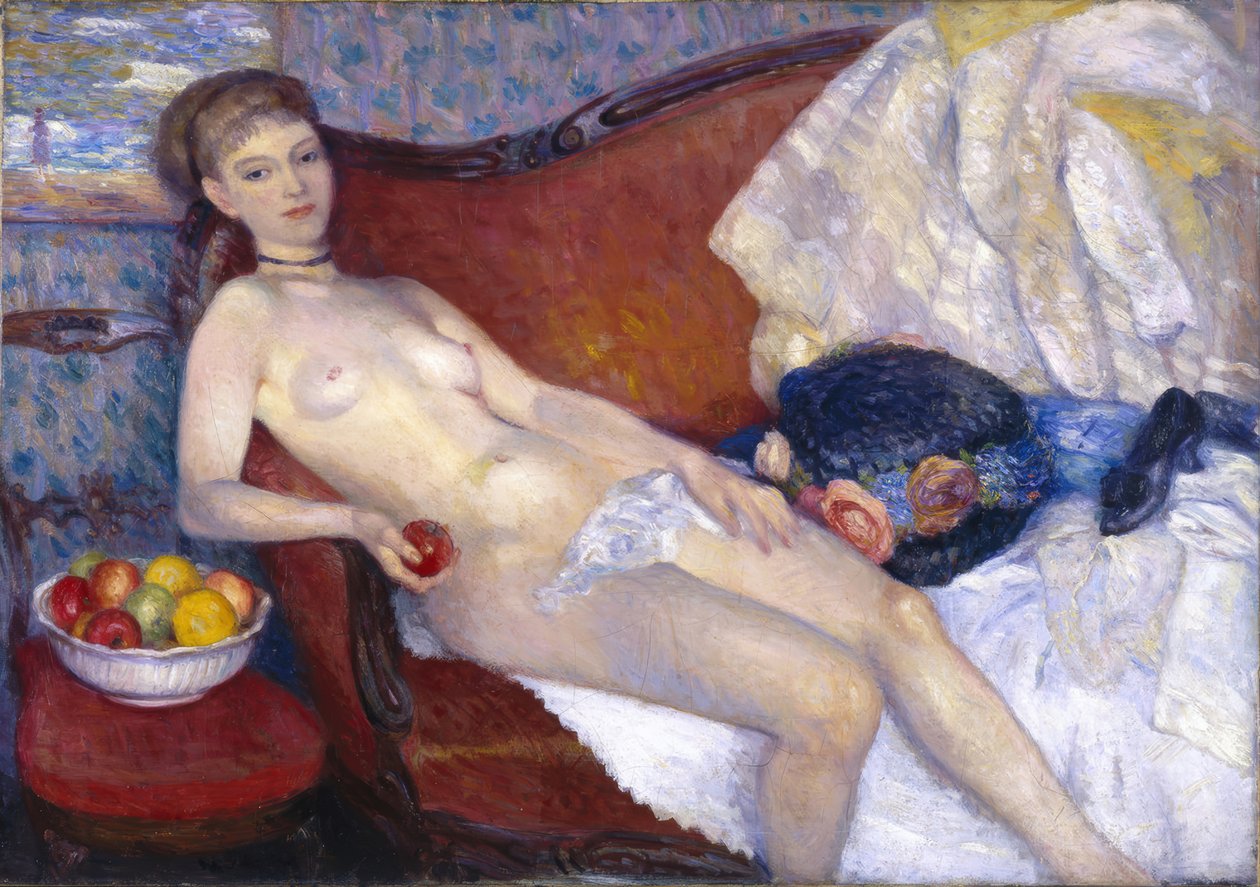 Vrouwelijk naakt met appel door William Glackens