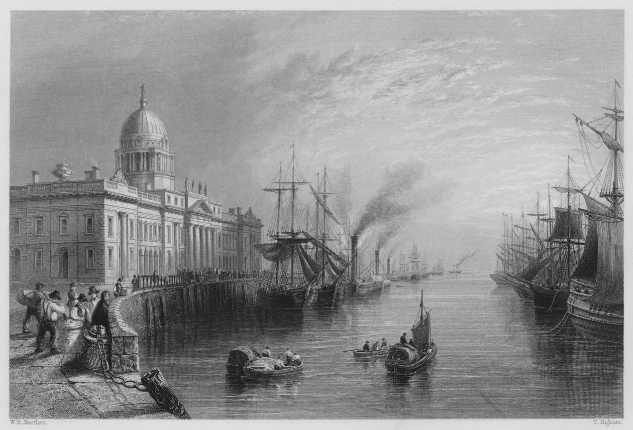 Het Douanekantoor, Dublin (gravure) door William Henry (after) Bartlett