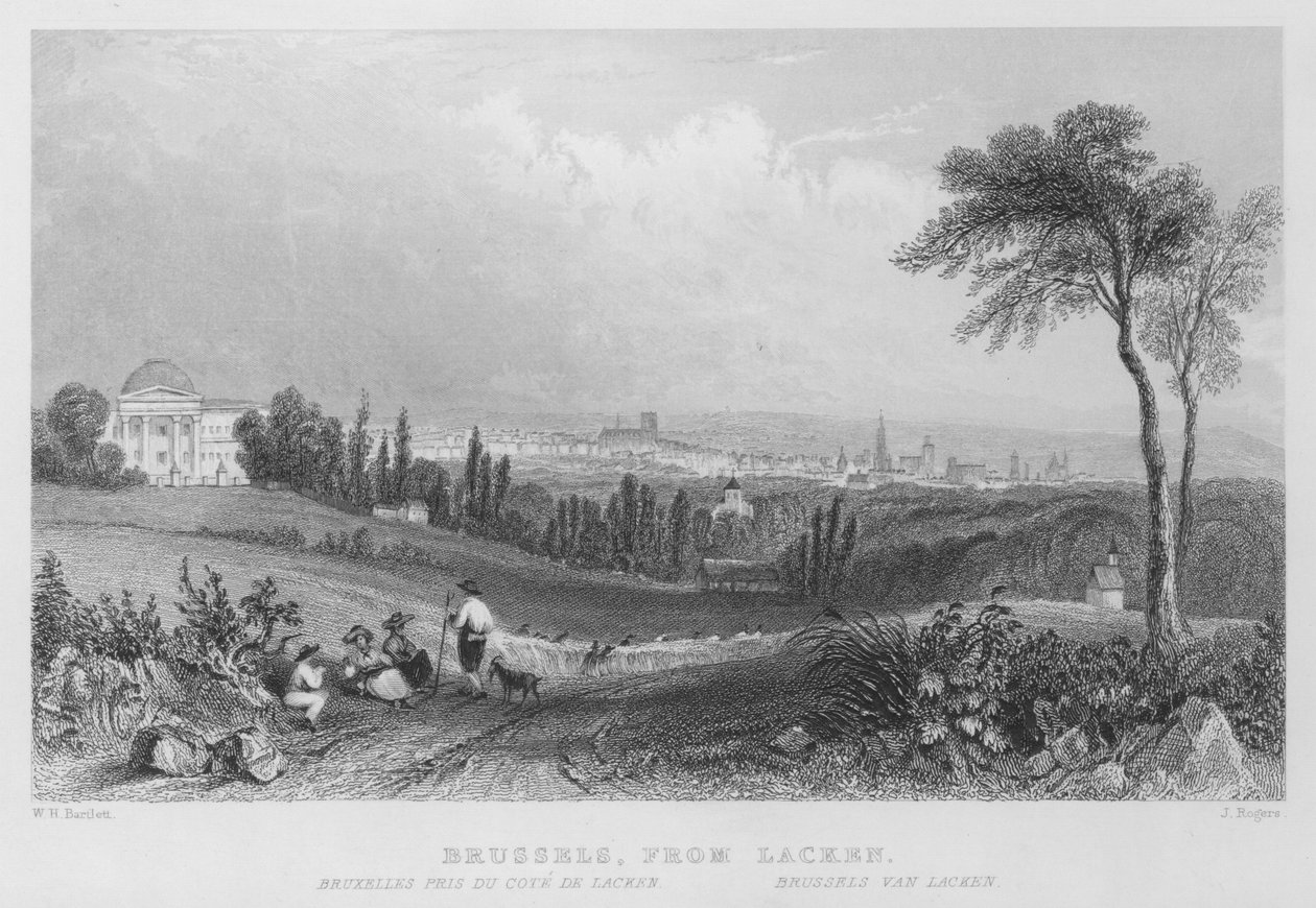 Brussel, vanuit Lacken (gravure) door William Henry Bartlett