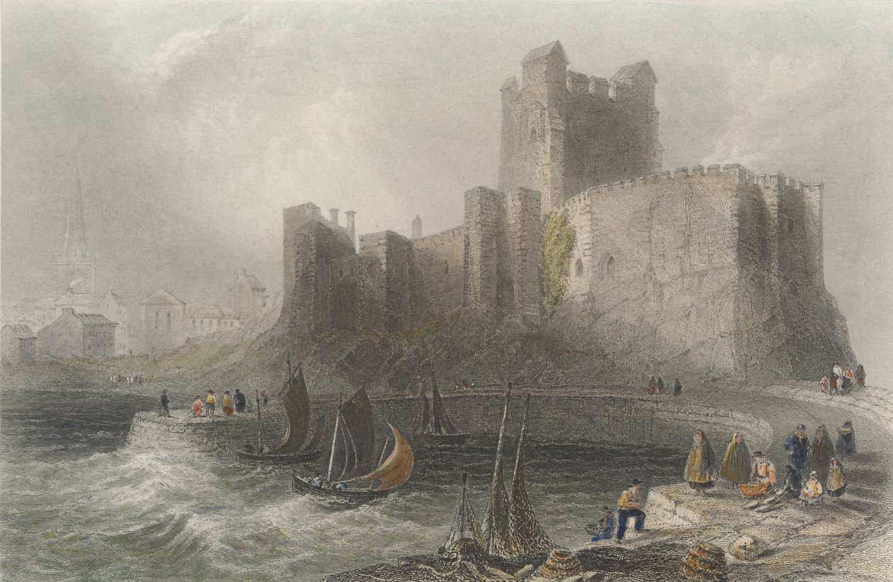 Uitzicht op Carrickfergus Castle door William Henry Bartlett