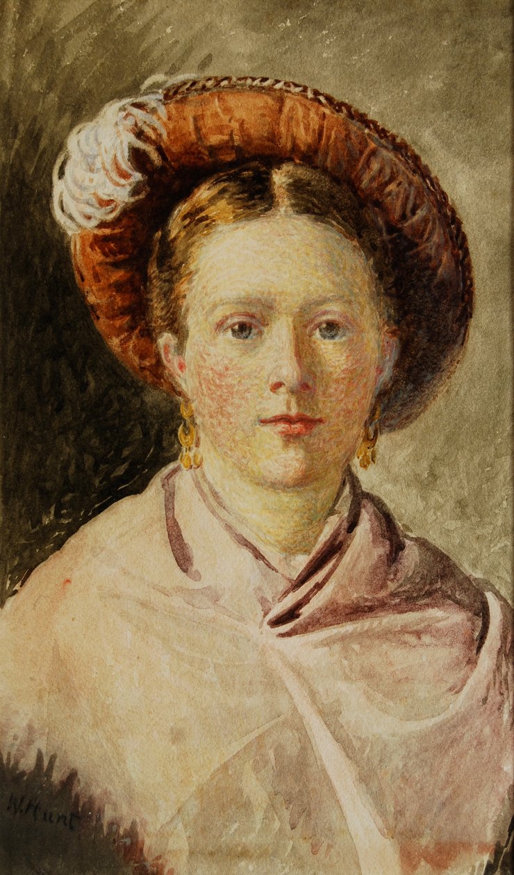 Dame met een Gevederde Hoed door William Henry Hunt
