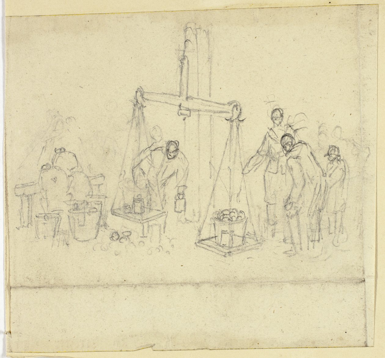 Weegschaal op de markt door William Henry Pyne