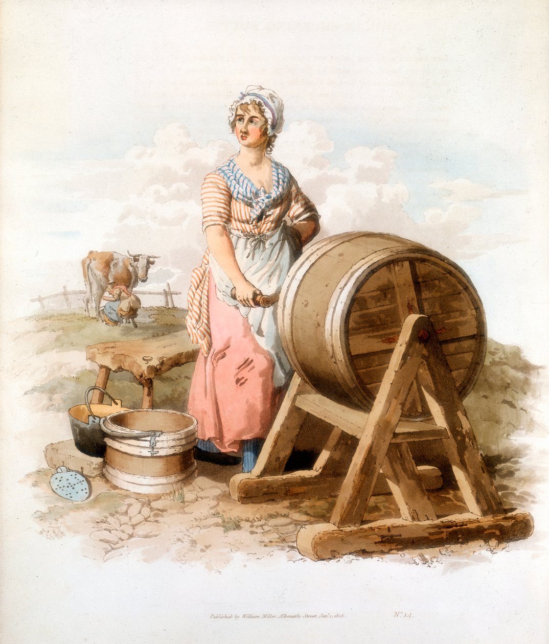 Vrouwen die boter maken, 1808 door William Henry Pyne