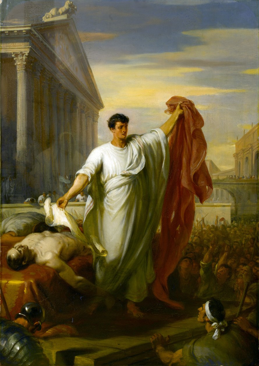 Marcus Antonius leest het testament van Caesar door William Hilton