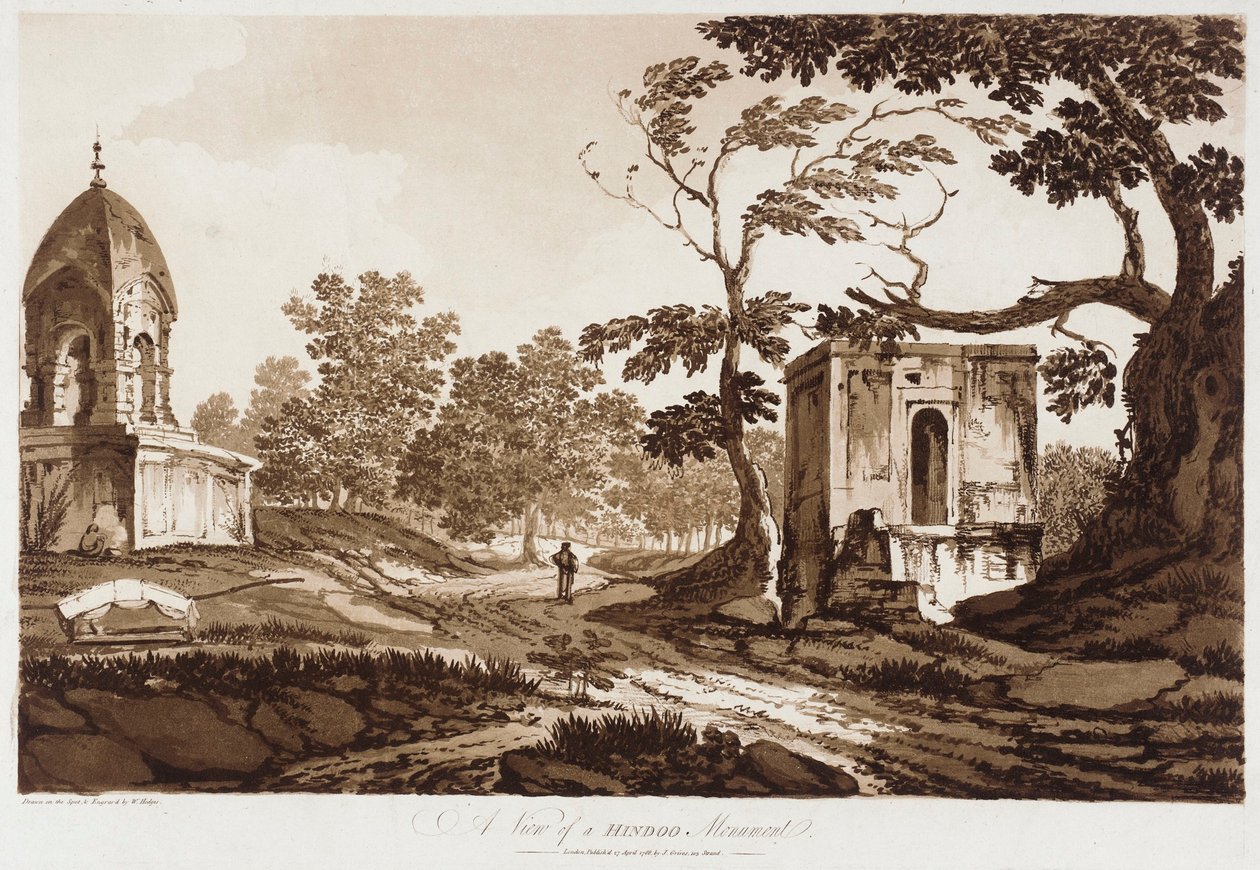 Uitzicht op een Hindoe Monument door William Hodges