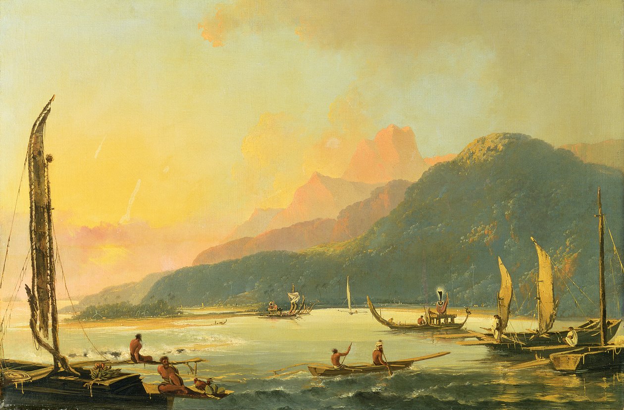 Tahitische Oorlogsgaljoenen in Matavai Bay, Tahiti door William Hodges