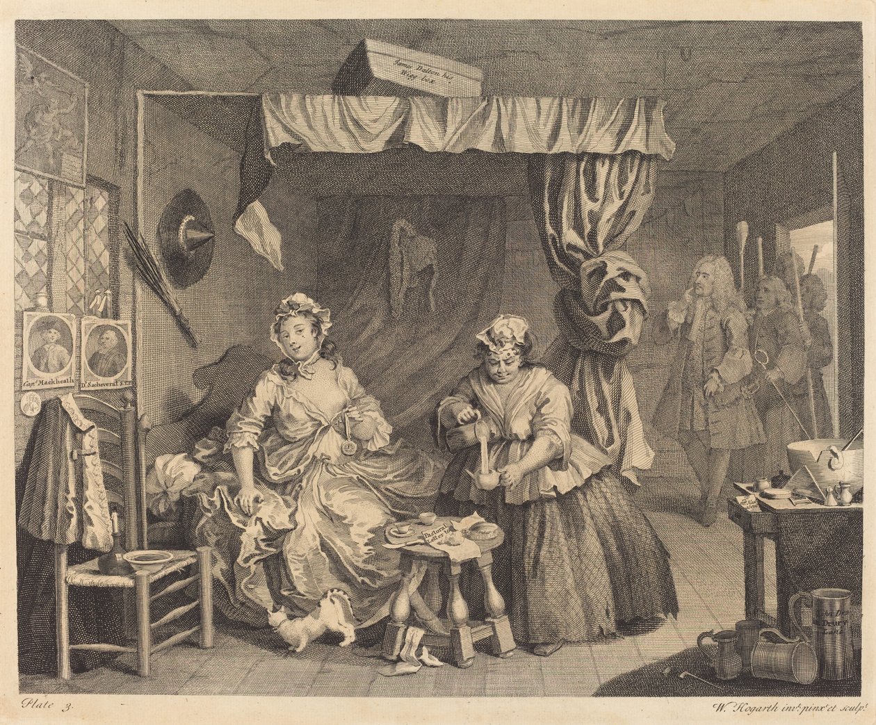Het Hoerenleven: pl.3 door William Hogarth