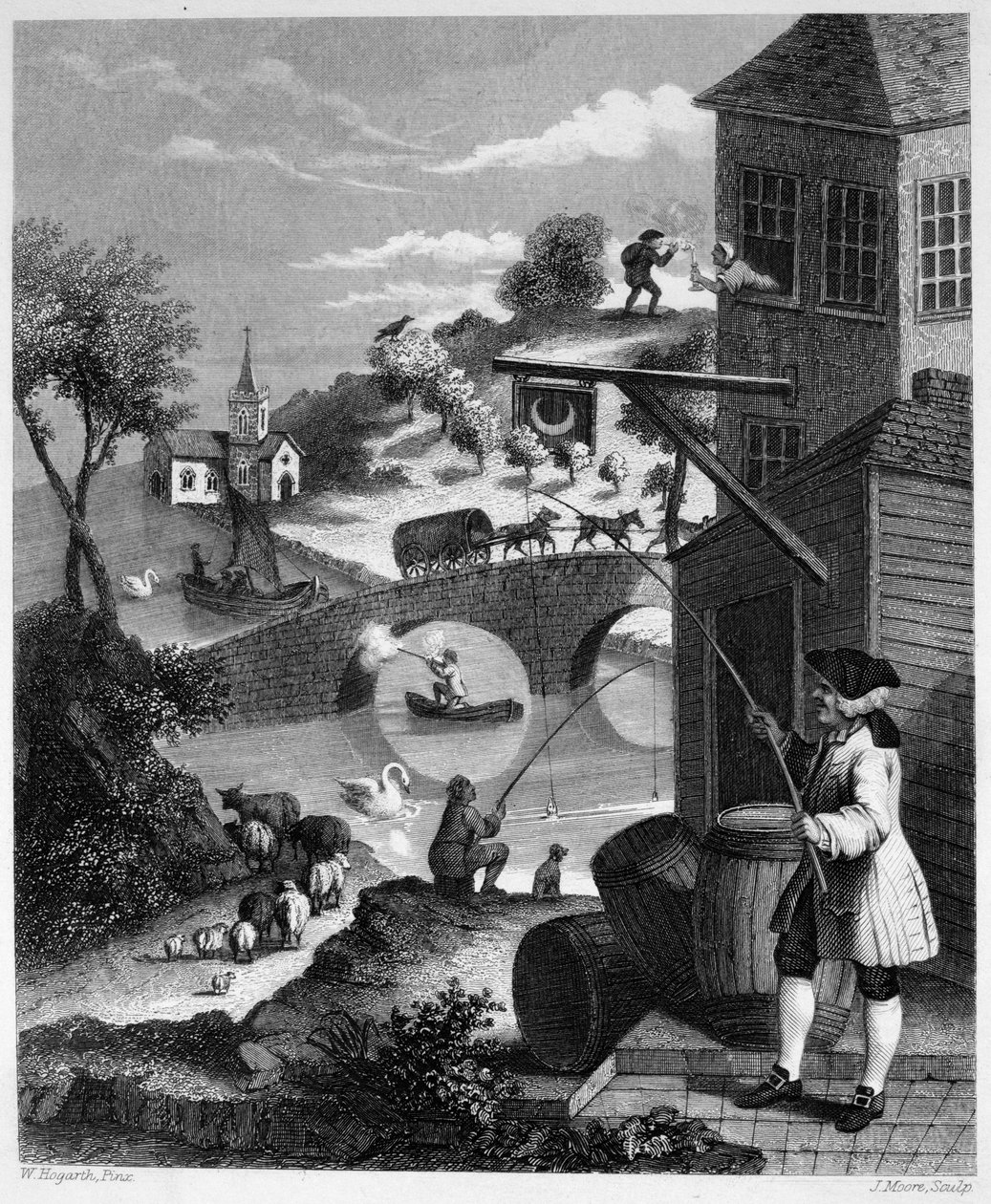 Satire op Valse Perspectief door William Hogarth