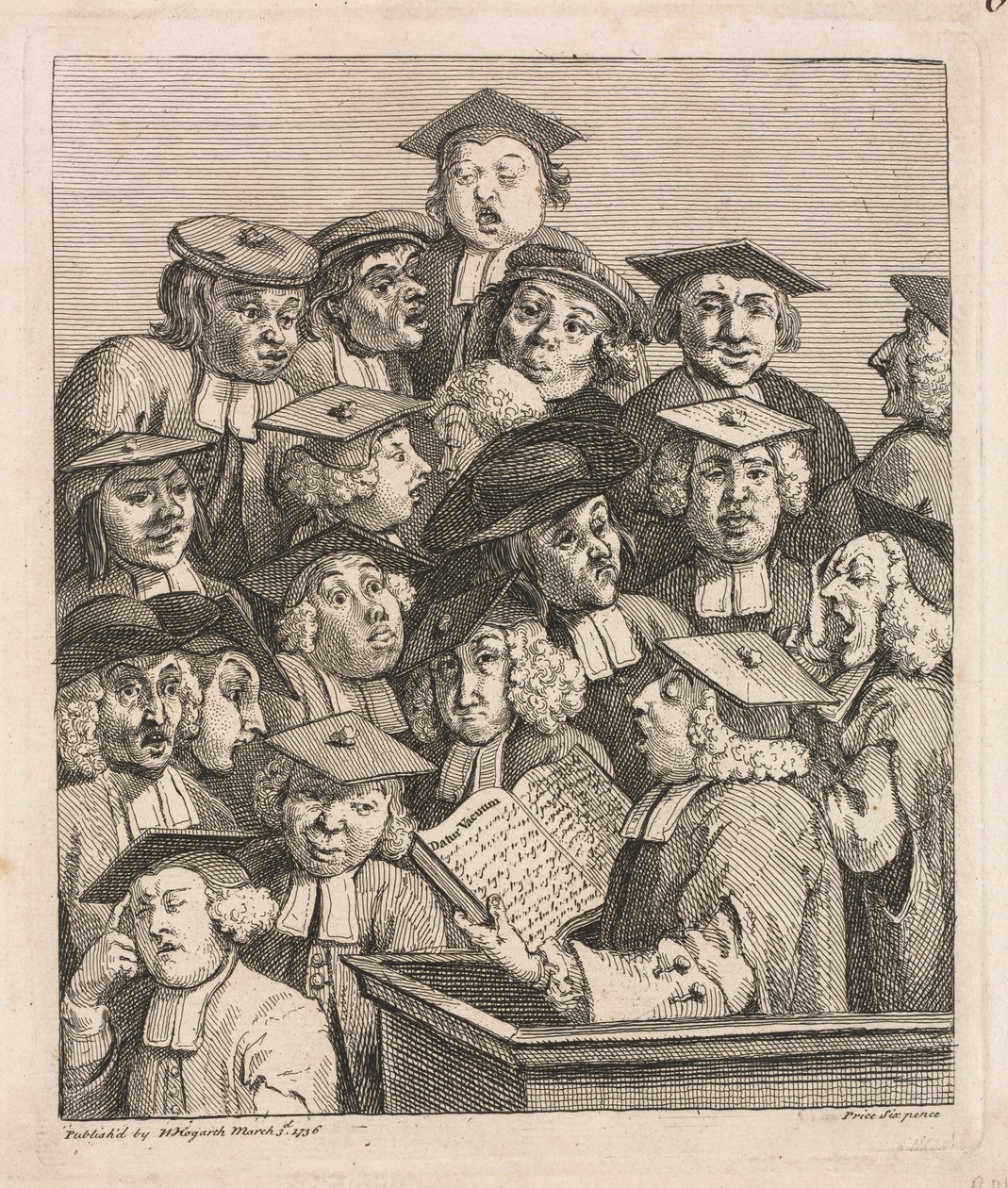 Geleerden bij een lezing door William Hogarth