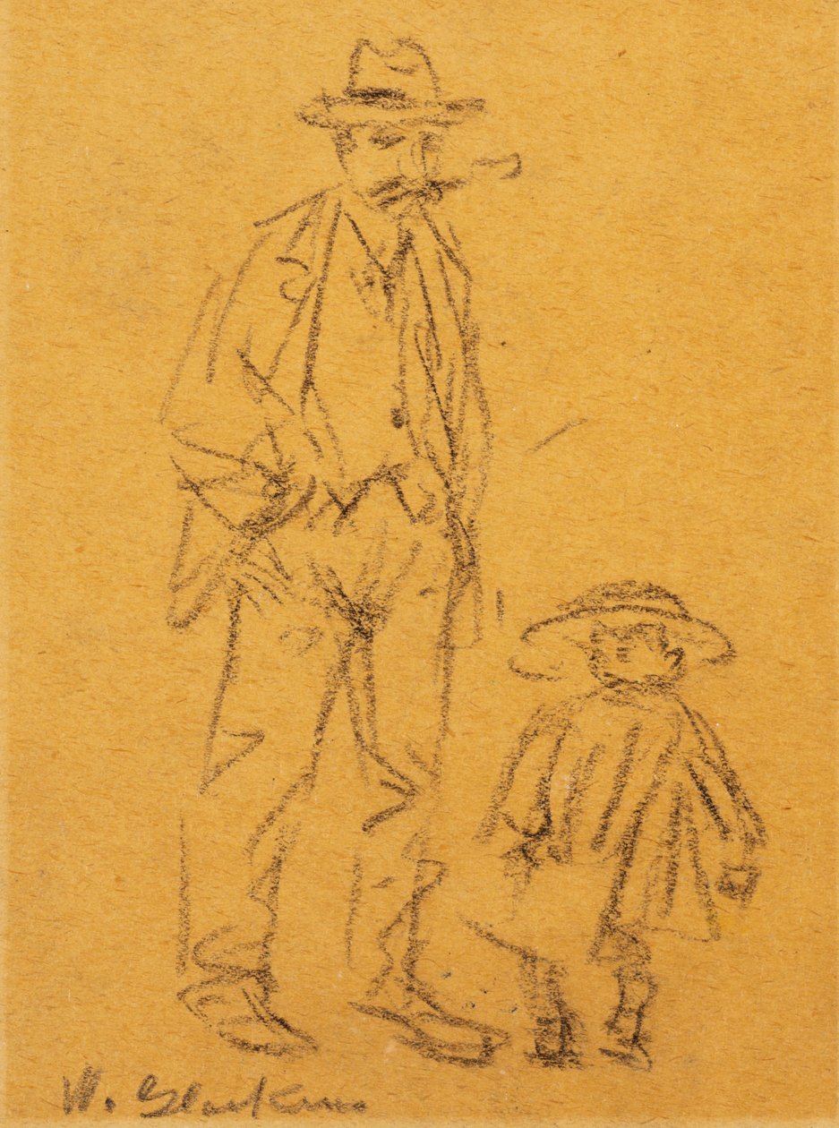 Man met kind door William James Glackens