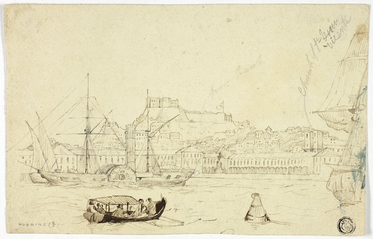 Zeehaven met fort door William John Huggins