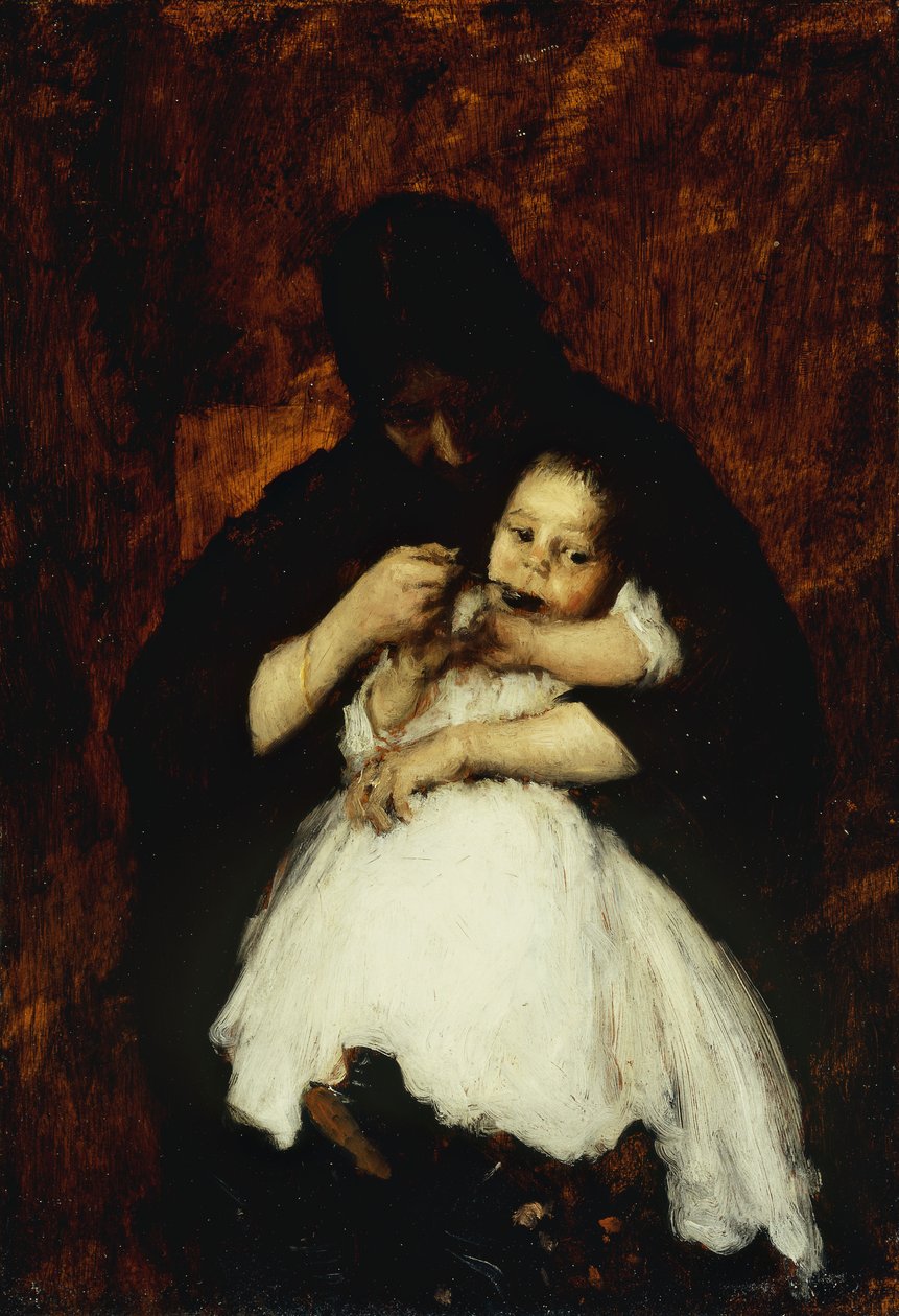 Baby voeden, 1886 door William Merritt Chase