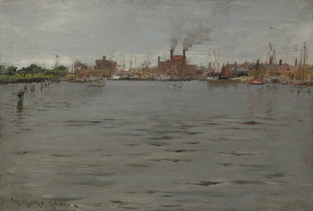 Havengezicht, Brooklyn Docks door William Merritt Chase