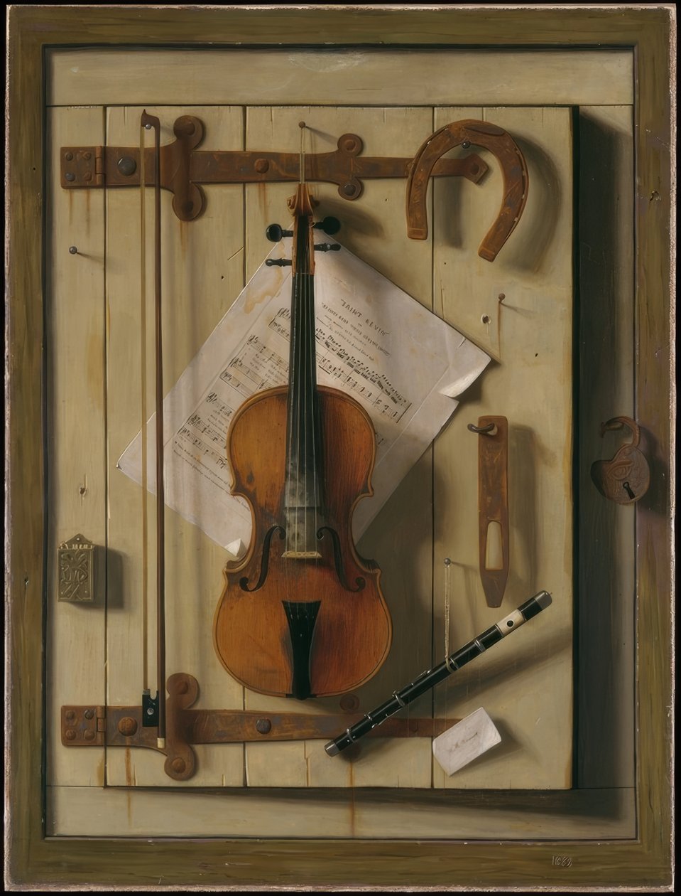 Stilleven — viool en bladmuziek door William Michael Harnett