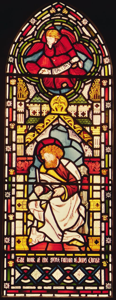 St. Mattheüs, ca. 1870 glas-in-lood door William Morris