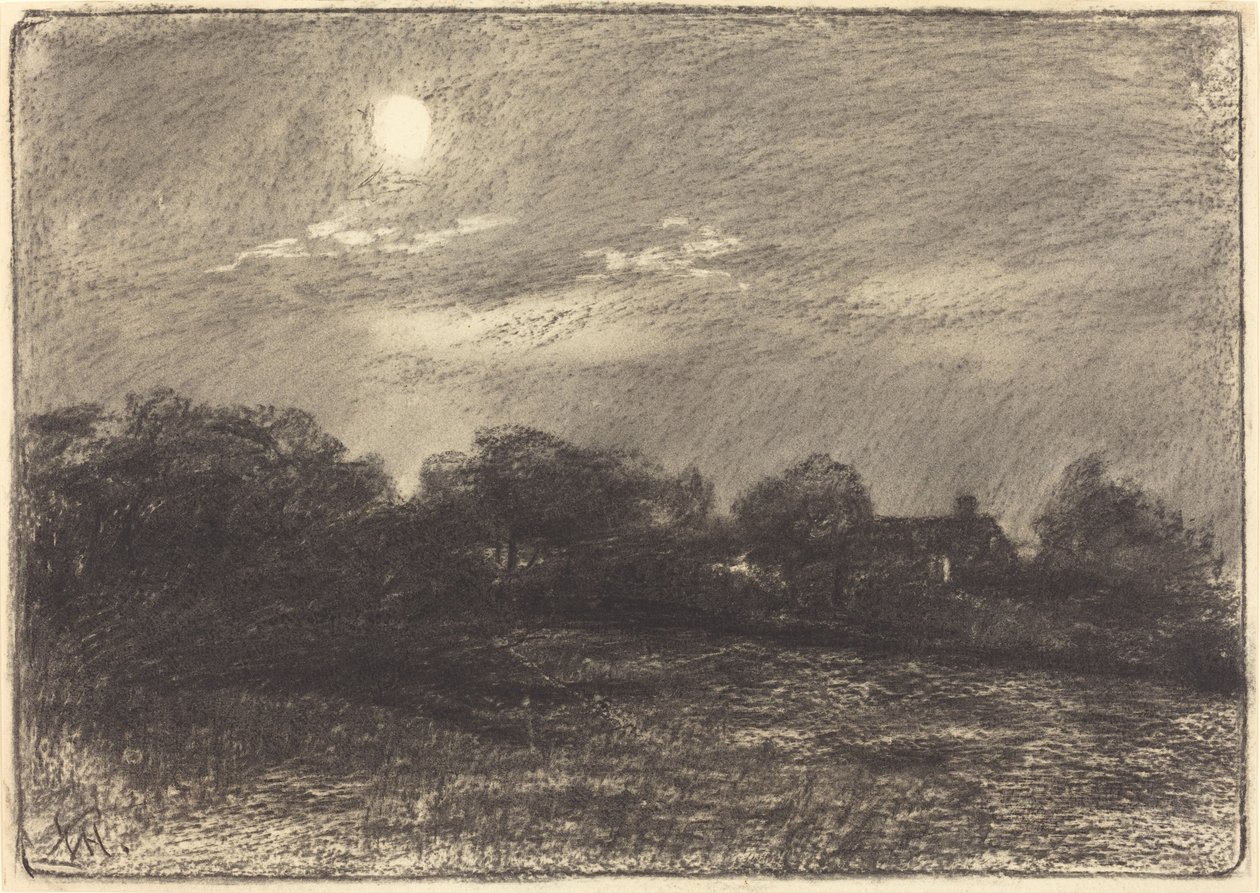 Avond, boerderijlandschap door William Morris Hunt