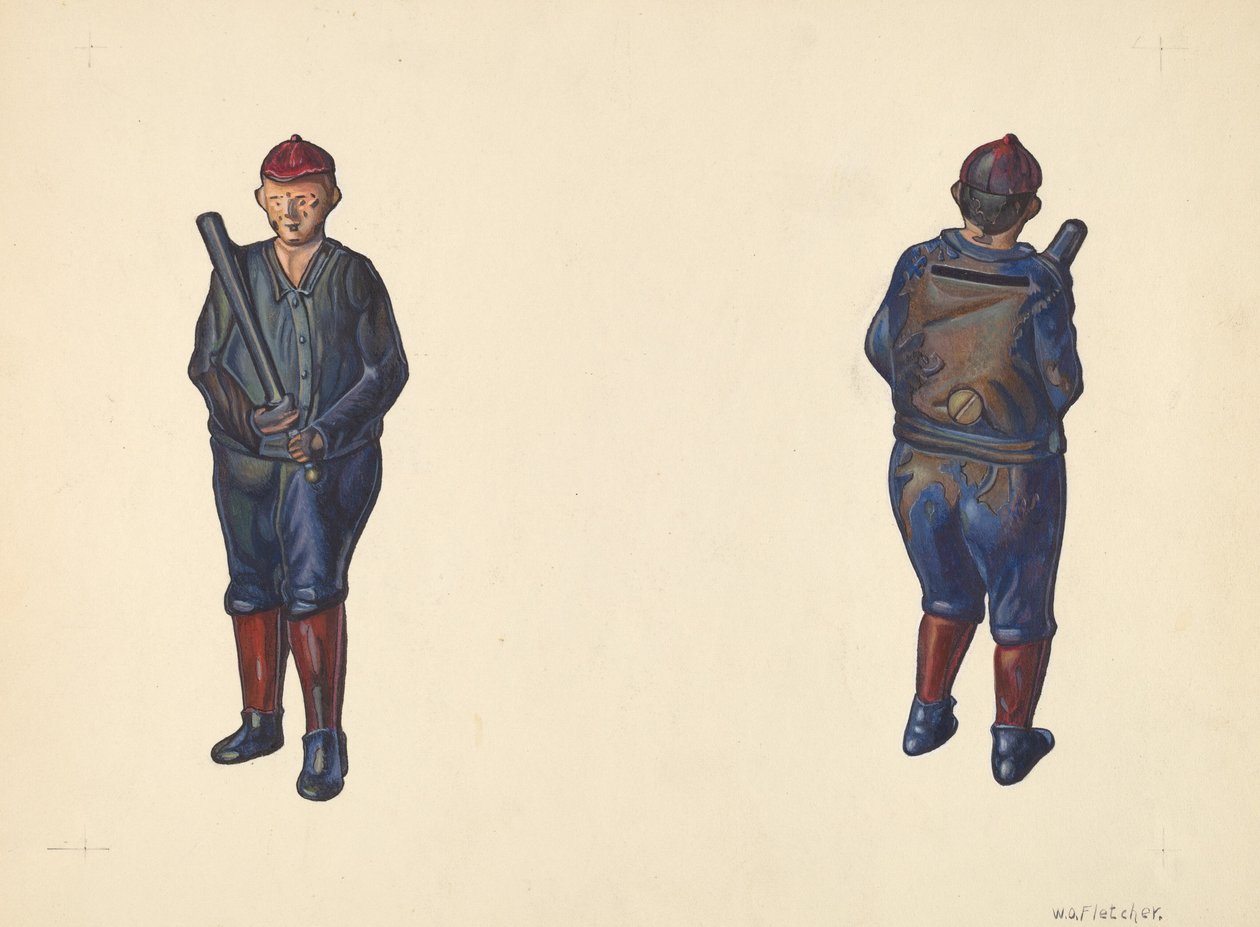 Honkbalspeler Spaarpot, ca. 1938 door William O. Fletcher
