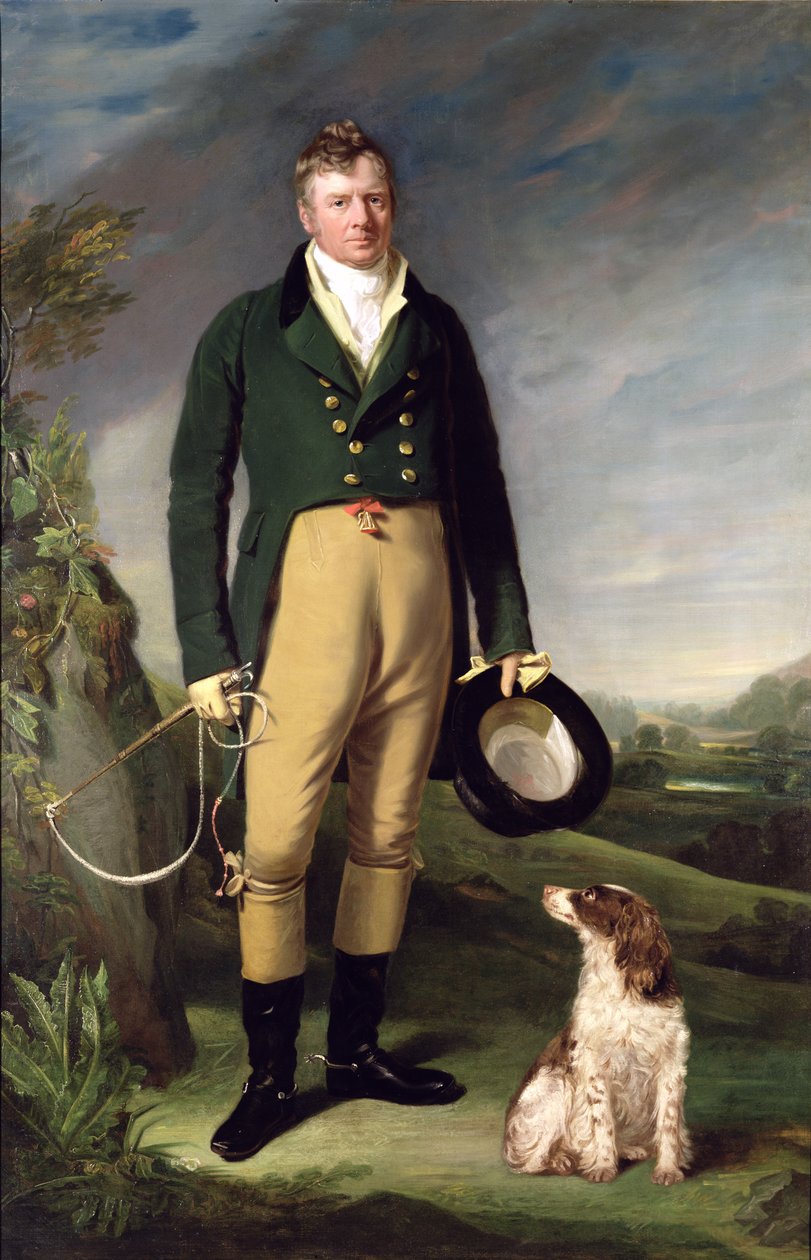 Een onbekende man met zijn hond door William Owen