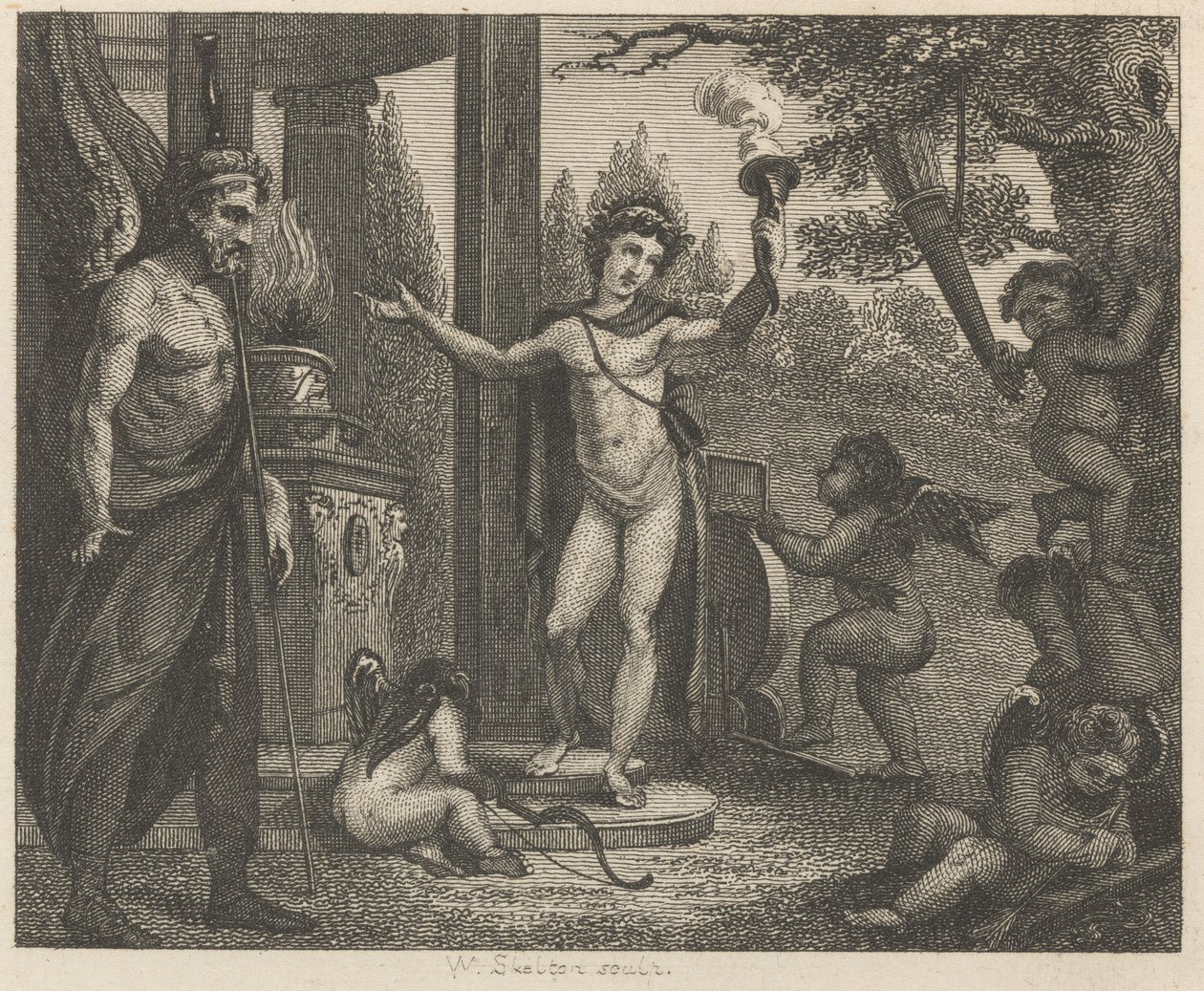 Cupido, Hymen en Plutus door William Skelton