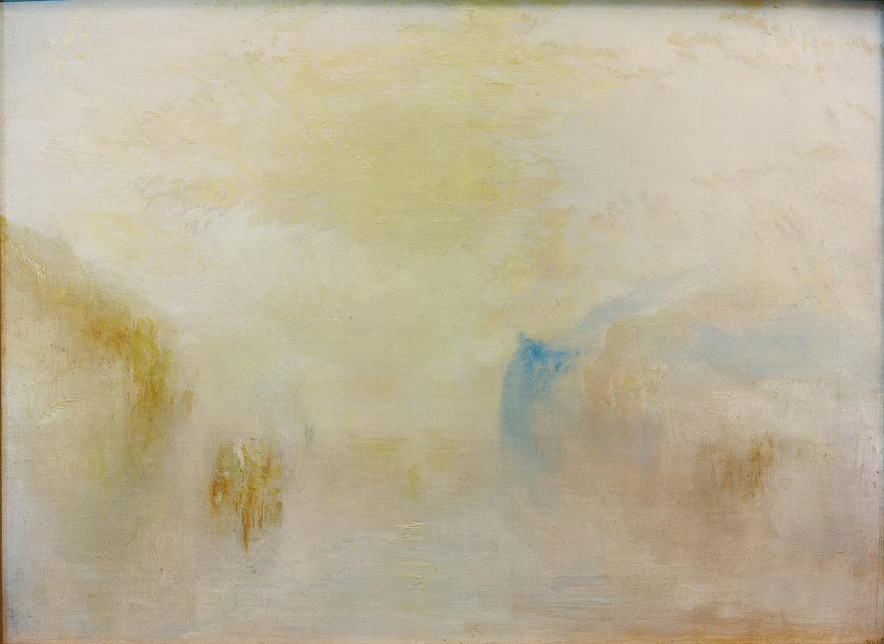 Zonsopgang met een Boot tussen Kliffen door Joseph Mallord William Turner