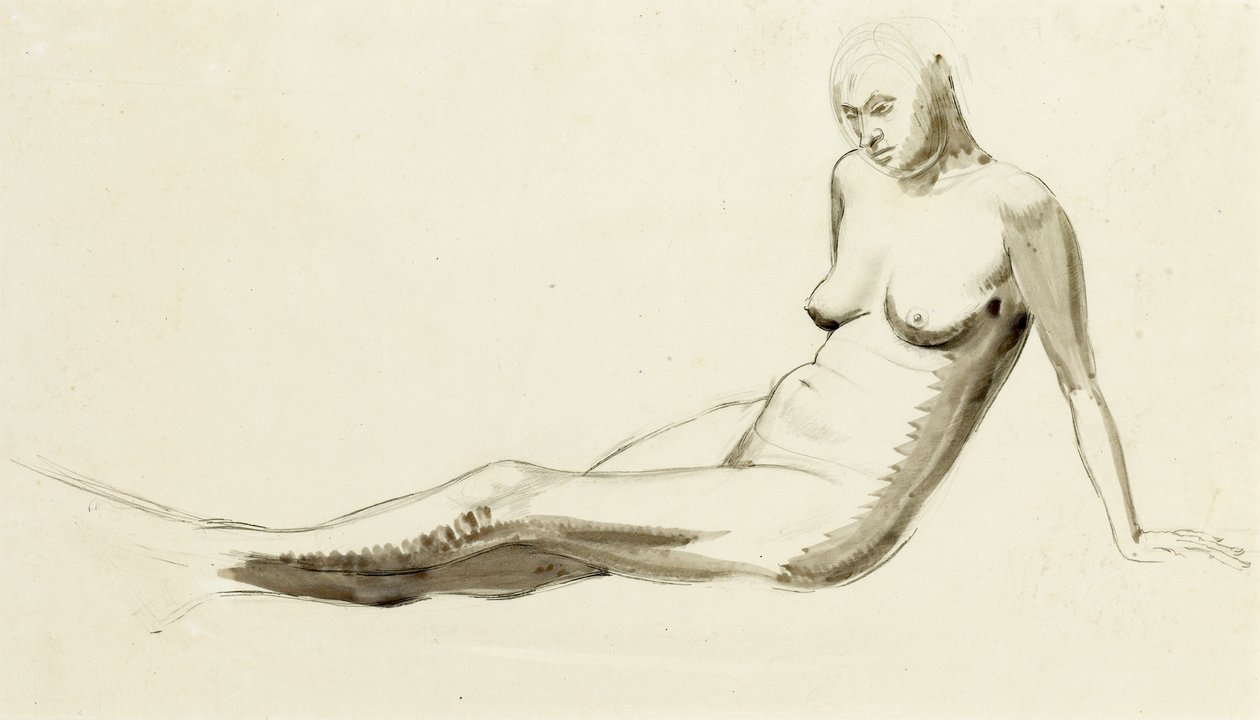 Zittende naakt, c.1919 door Winifred Knights