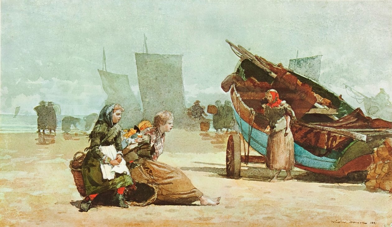 Strandscène, Cullercoats door Winslow Homer