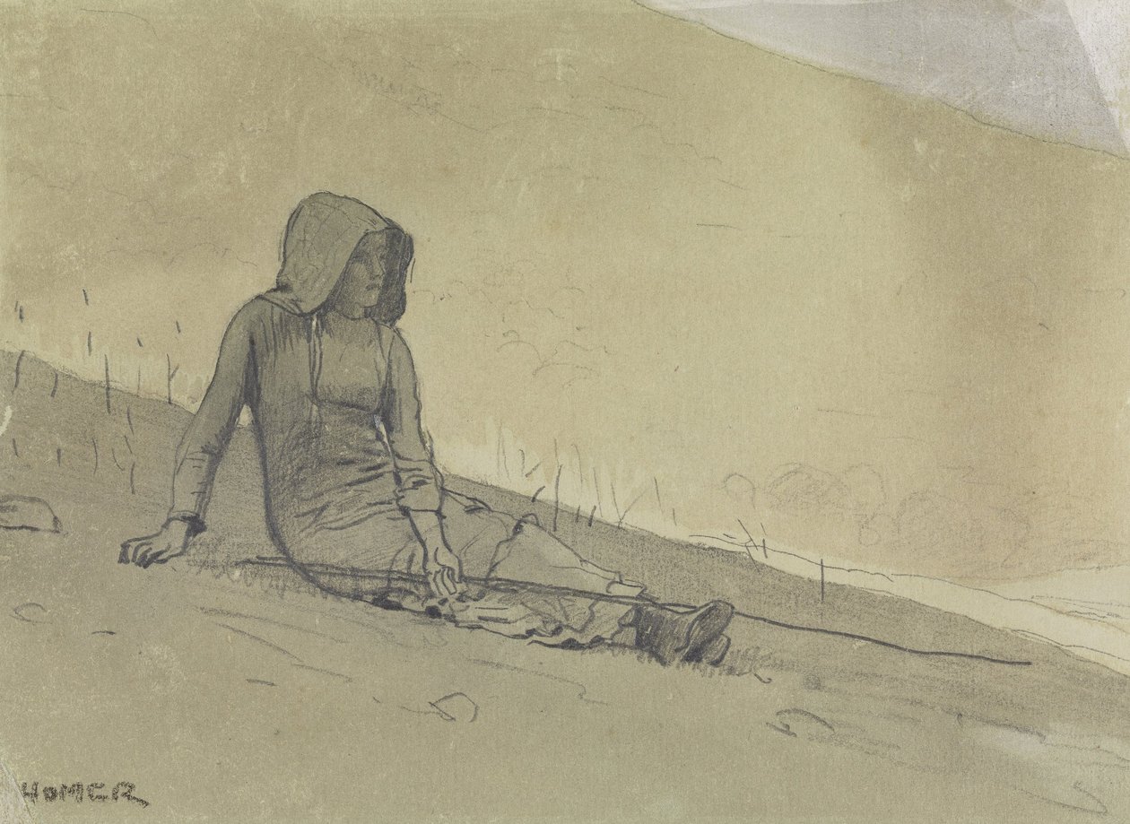 Meisje zittend op een heuvel door Winslow Homer