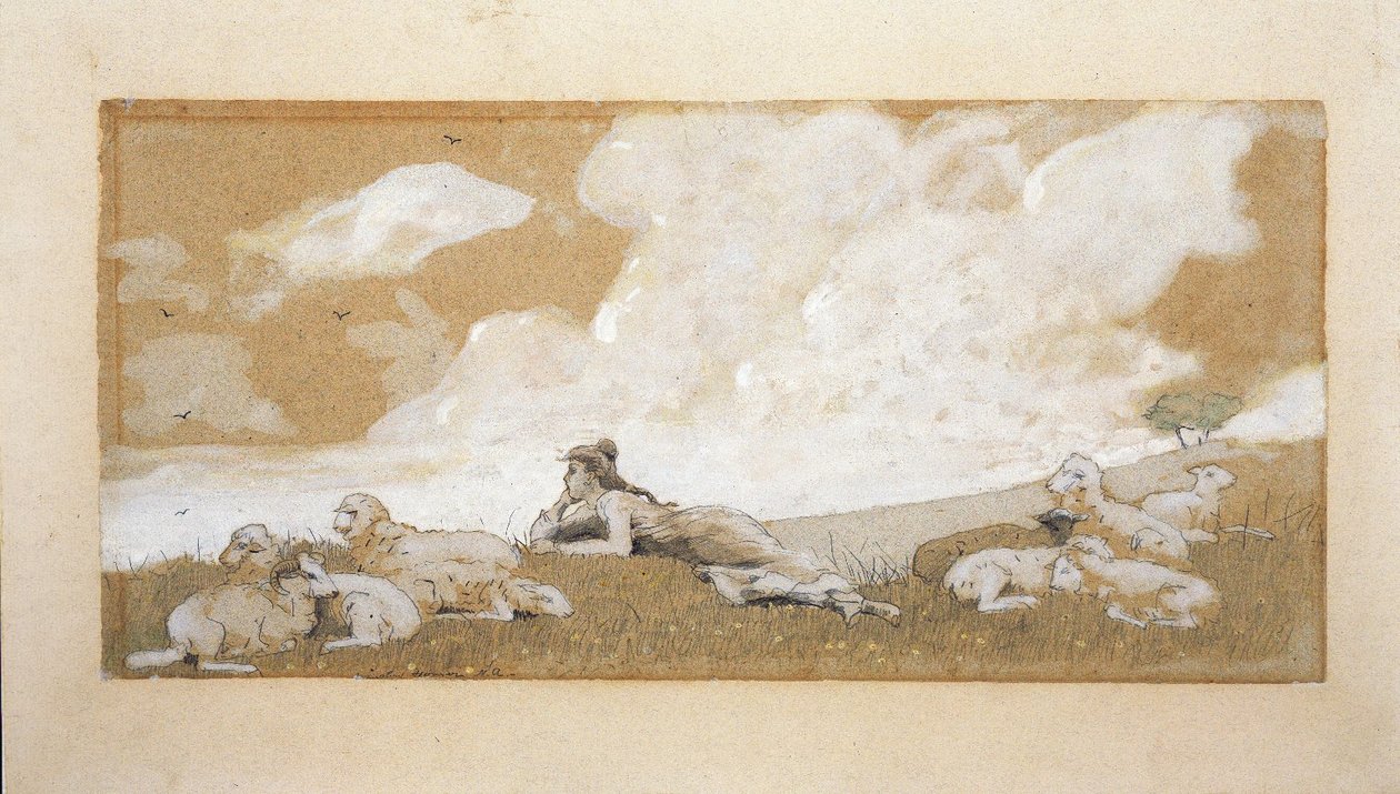 Meisje en schapen door Winslow Homer