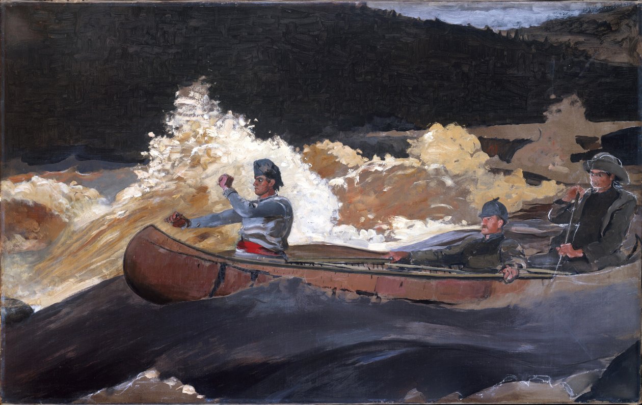 De stroomversnellingen afvaren, Saguenay-rivier door Winslow Homer