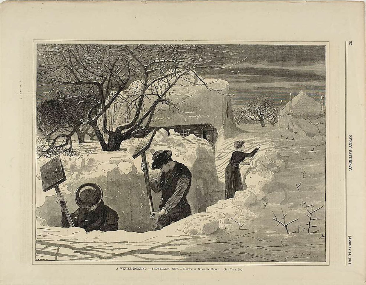 Een winterochtend sneeuwruimen door Winslow Homer