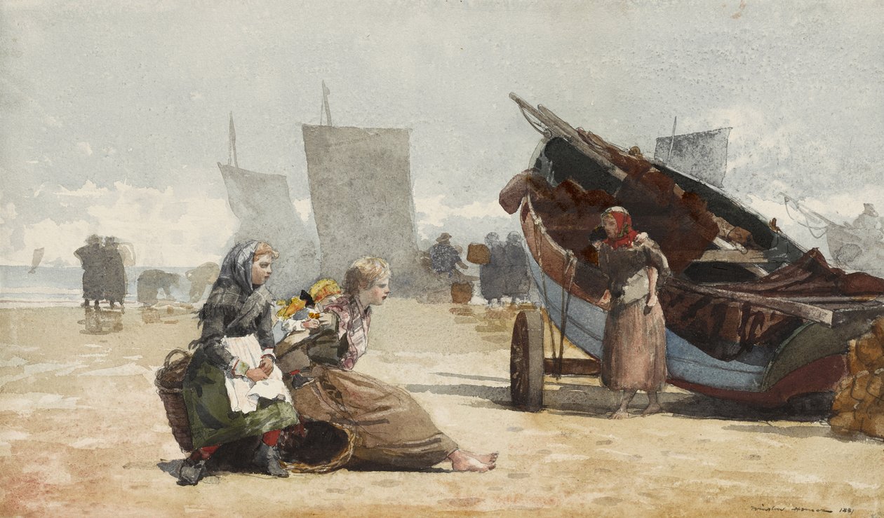 Strandscène, Cullercoats, 1881 door Winslow Homer