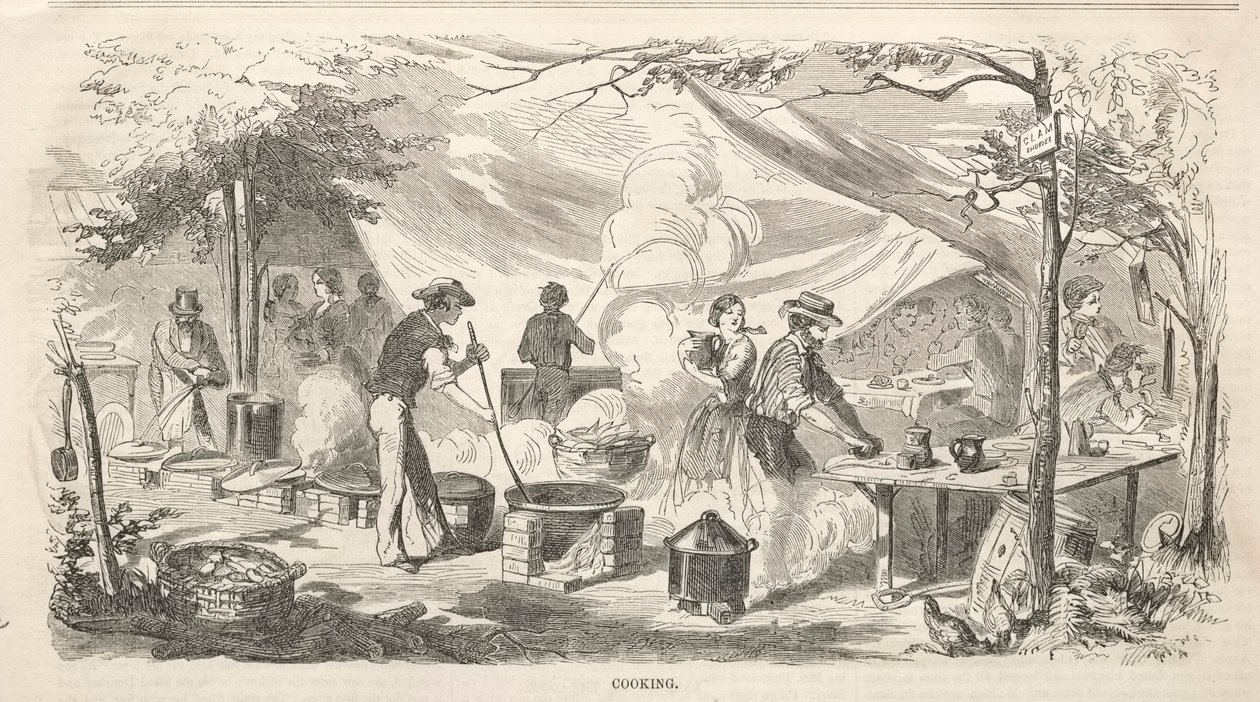 Kampbijeenkomstschetsen: Koken, 1858 door Winslow Homer