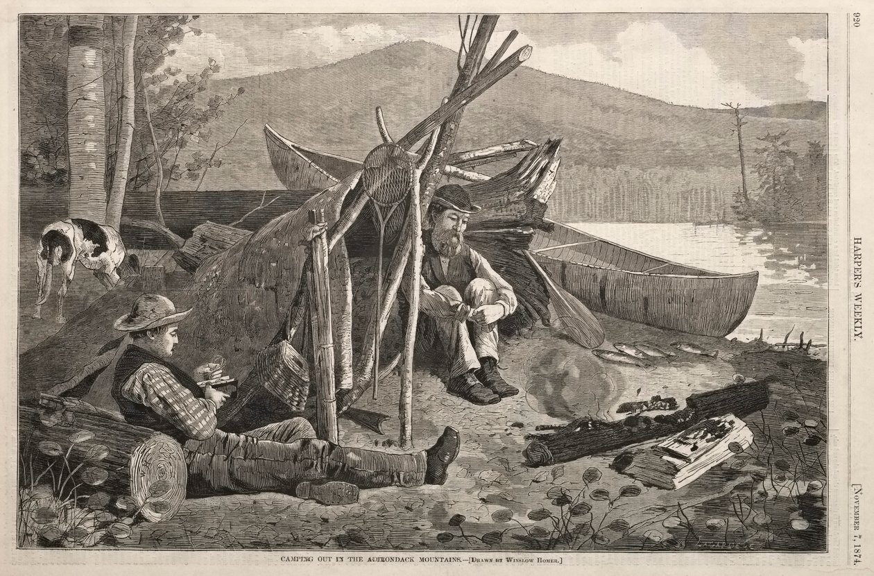 Kamperen in de Adirondack Mountains door Winslow Homer