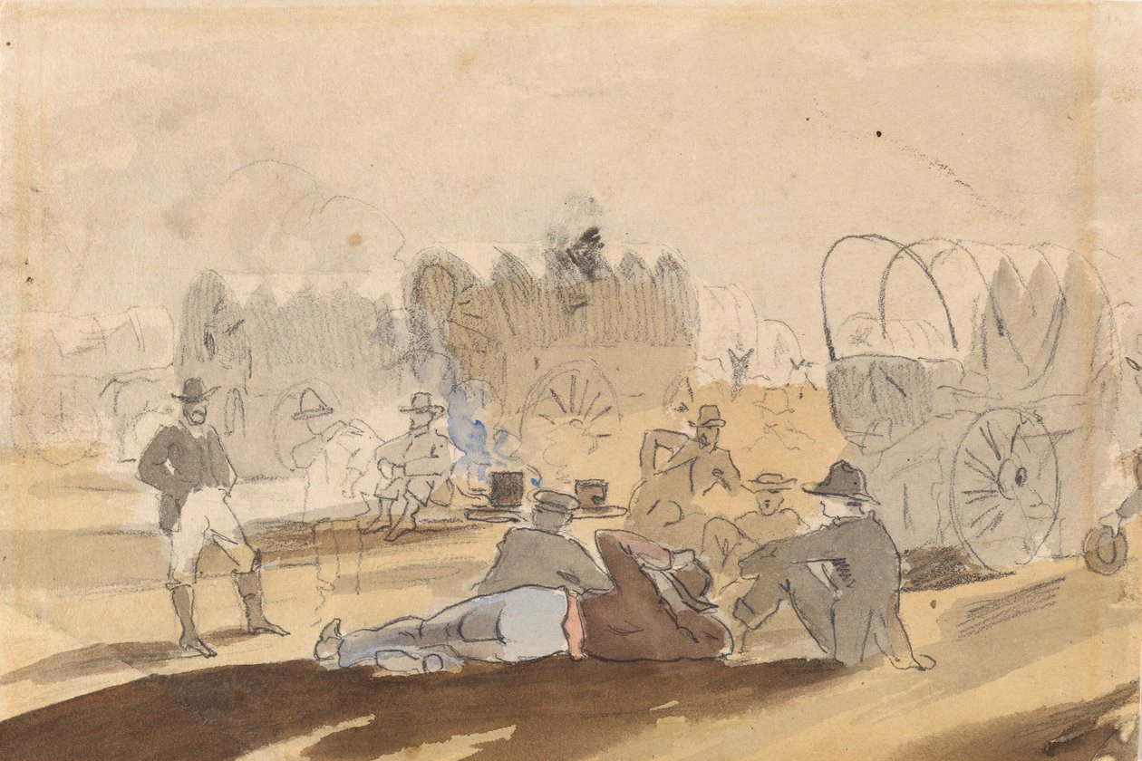 Karavaan met Overdekte Wagens Rustend [recto], 1861 door Winslow Homer